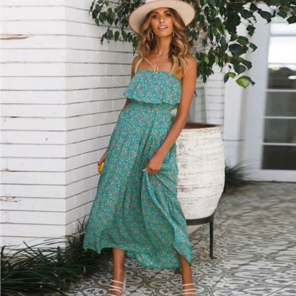 Green Floral Ruffles Boho Dress - Picture 3 of 7